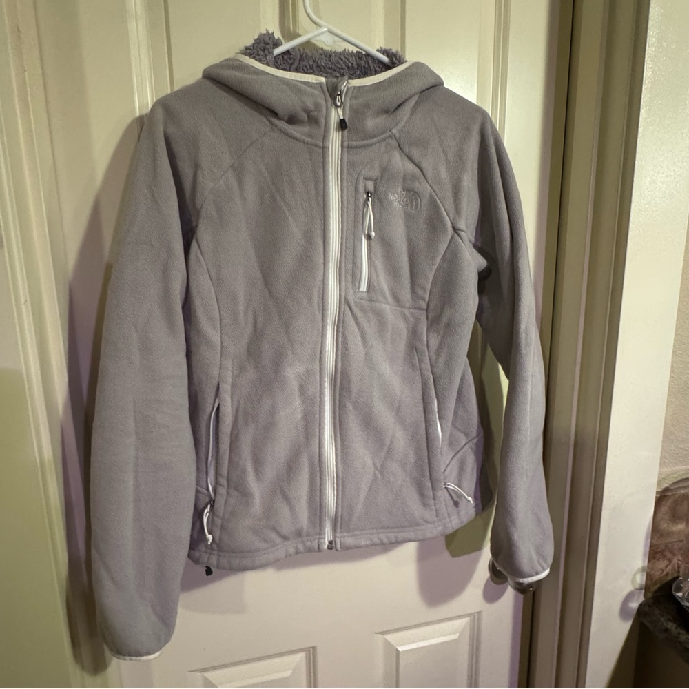 The North Face Light Gray Hooded Fleece Jacket